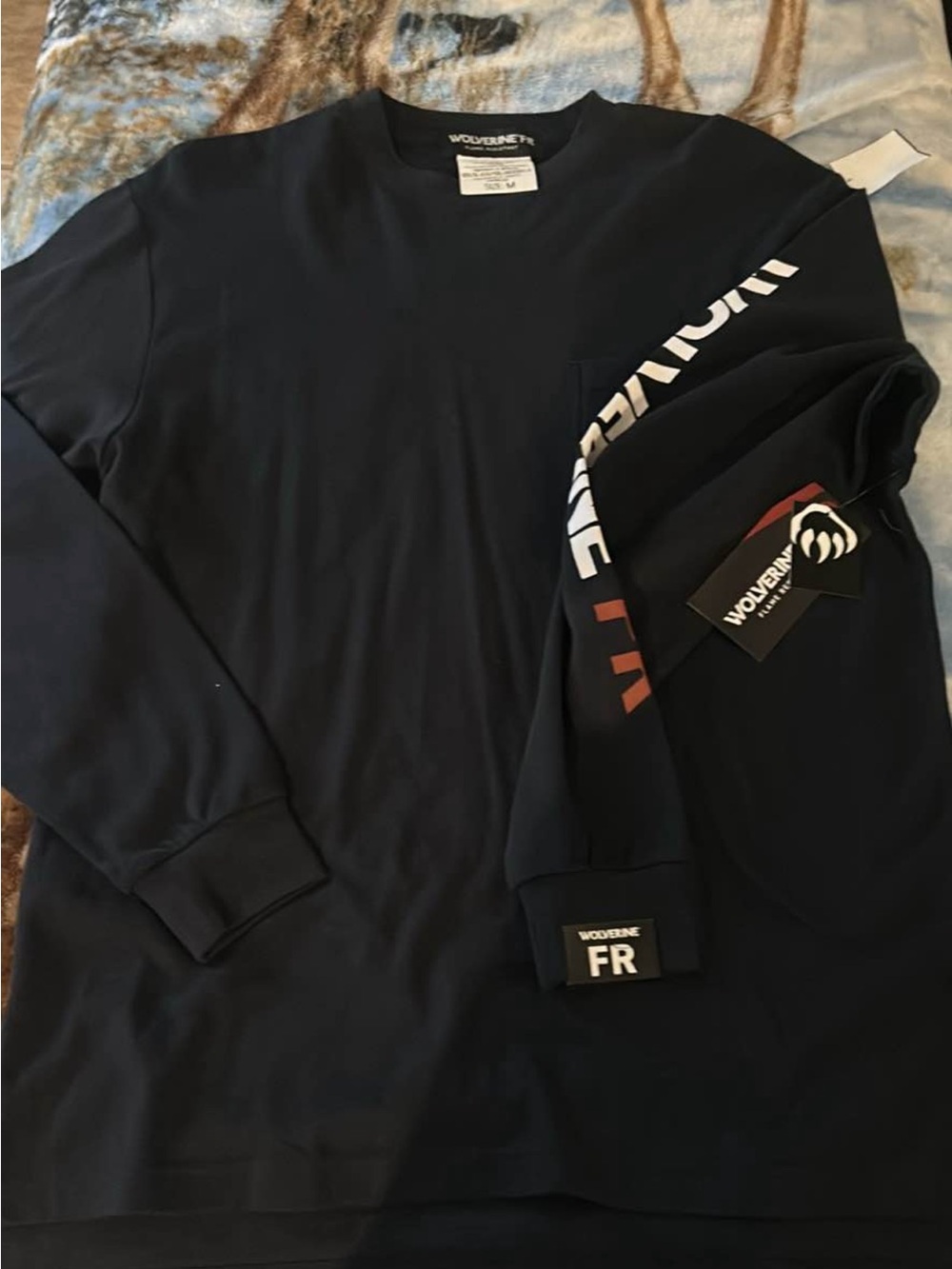 Wolverine Navy Long Sleeve Work Tee with Sleeve Graphics